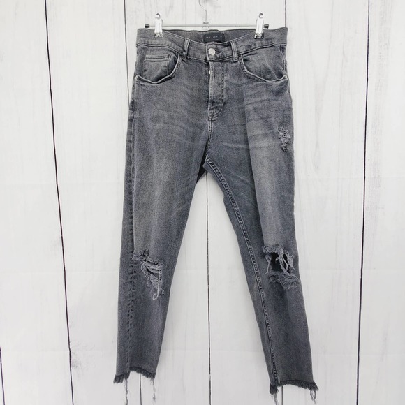 Zara Denim High Rise Distressed Black Mom Jeans - EUC